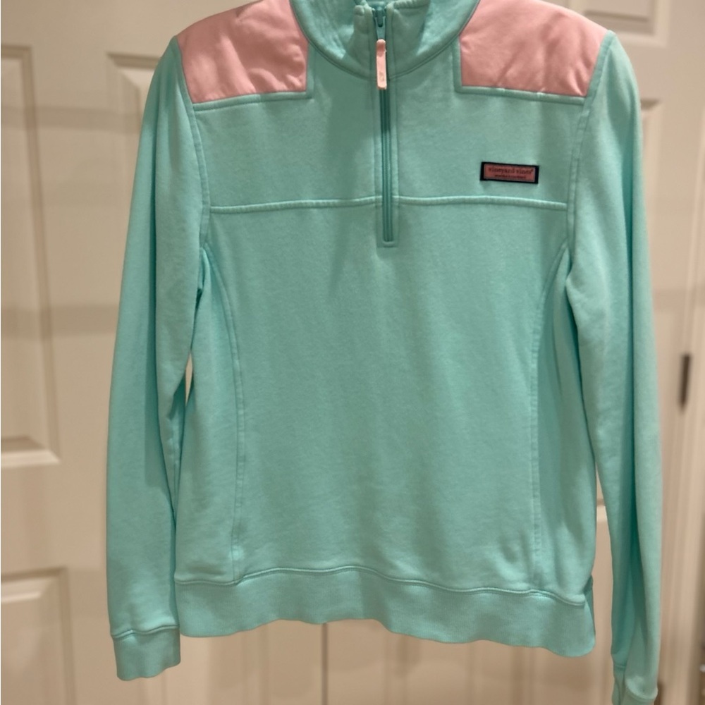 Vineyard Vines Mint and Pink Pullover